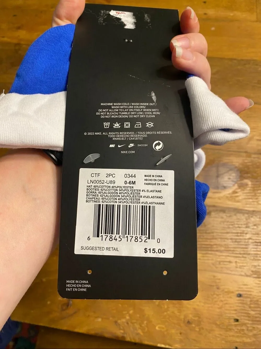 Nike Newborn 0-6 months baby NWT hat sock shoes set blue white beanie